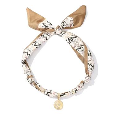 Imagem de Pychee Colar de cachecol feminino bandana com pingente banhado a ouro, coração, cruz, lua, joias modernas. Presentes, Poliéster, Sem Pedra Preciosa