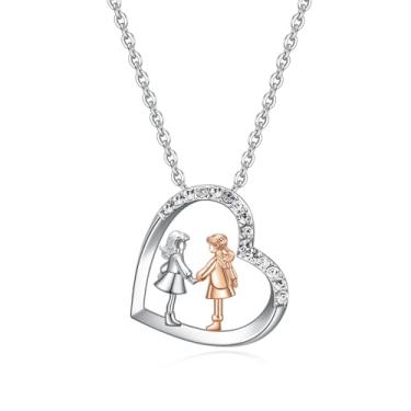 Imagem de Colar de irmãs com coração e irmã para irmãs grandes, Natal, aniversário, dia dos namorados, colares de amizade, Normal, Latão, Strass Sem Pedra Preciosa