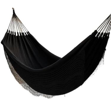 Imagem de Rede de Dormir em Algodão Natural 4m x 1,5m Estilo Moderno–Resistente, Tecido Transpirável Perfeito para Quintal, Varanda e Interior(Preto)