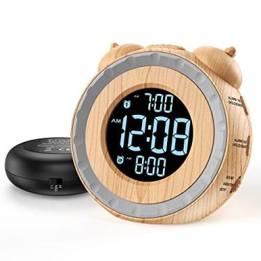 Imagem de Despertador uscce extra-alto de dupla-função com agitador de cama, regulador de luz de 0-100% , para pessoas com sono pesado ou deficientes auditivos,modo soneca, bateria reserva (madeira)