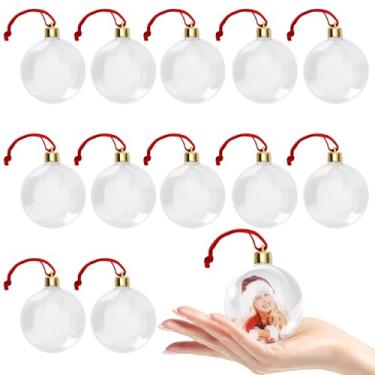 Imagem de Ornamentos de discos de plástico transparente, bolas de enfeites de Natal transparentes de 7,6 cm, pacote com 12, enfeites de bola de Natal de plástico para artesanato faça você mesmo, enfeite de foto
