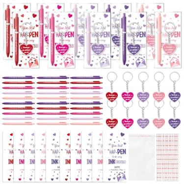Imagem de ANGOLIO Presentes de agradecimento do funcionário do dia dos namorados – 30 conjuntos de marcadores de livro Happy Valentines Canetas chaveiros de coração rosa motivacionais presentes de agradecimento