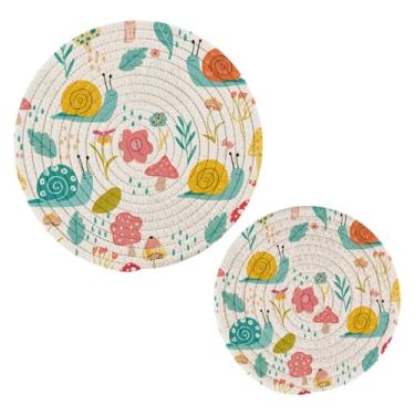 Imagem de Wassud Trivet de caracóis fofos para pratos quentes, suportes redondos de algodão, almofadas quentes, porta-copos elegantes, decoração de cozinha e acessórios, 2 peças