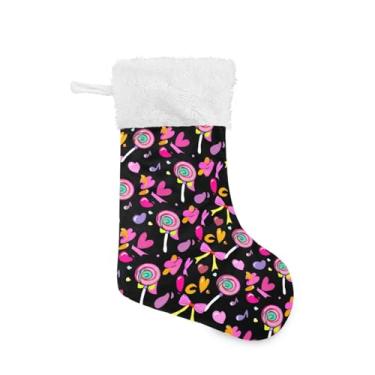 Imagem de Wassud Meia de Natal fofa com pirulitos de punho branco 45,7 cm grande para decoração de lareira e lareira pacote com 2