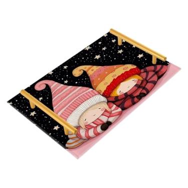 Imagem de Wassud Duas garotas com chapéus, bandeja de banheiro, joias de acrílico, bandejas de perfume, alça de maquiagem, bandeja de cômoda para quarto e cozinha, 30 x 20 cm