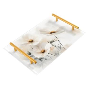 Imagem de Wassud Elegante flor silvestre (2) bandeja de banheiro com alças organizador de perfume de joias acrílicas para banheiro, quarto, cozinha, balcão 30 x 20 cm