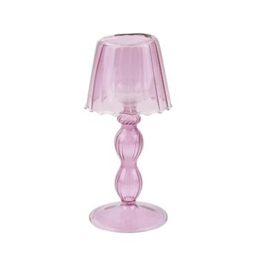 Imagem de Suporte de vela prático de vidro borossilicato alto suporte de mesa suporte de vela de casamento doméstico, rosa, 7,5 * 7,5 * 18 cm