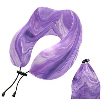 Imagem de CEBUGI Travesseiros de viagem portáteis em forma de U, travesseiro de pescoço de espuma viscoelástica com trava de corda ajustável para avião, viagem, trem, negócios, escritório, soneca (textura de