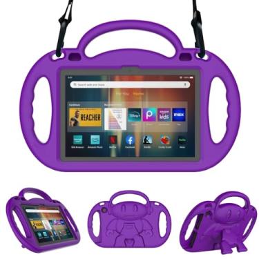 Imagem de Sanyetral Capa infantil leve à prova de choque para tablet com alça, suporte e alça de ombro, incompatível com Nokia TCL - roxo