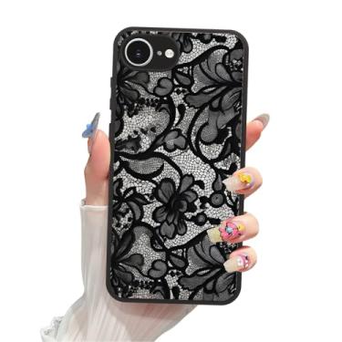 Imagem de RUMDEY Capa magnética para iPhone 16e de 6,1 polegadas, proteção de grau e carregamento sem fio - Capa de telefone com estampa de flores de renda estética para meninas e mulheres - renda vintage preta