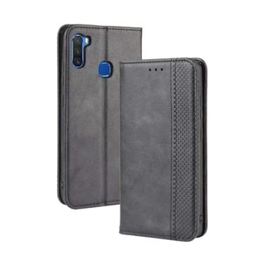 Imagem de Capa flip de couro para Infinix Note 6 X610,Flip magnético retro,Caso de telefone de couro PU,Design de carteira com 3 slots de cartão e 1 clipe de dinheiro -Black