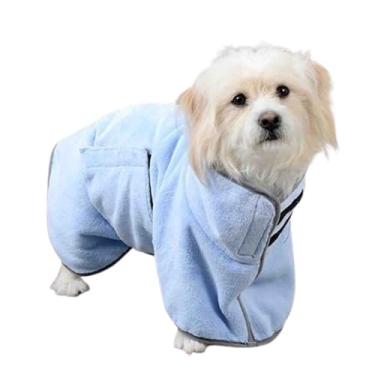 Imagem de Toalhas de microfibra para cães de secagem de cães médio pequeno toalha absorvente roupão casaco gato pijama animal de estimação roupa absorvente macio confortável fofo e respirável (azul, PP)