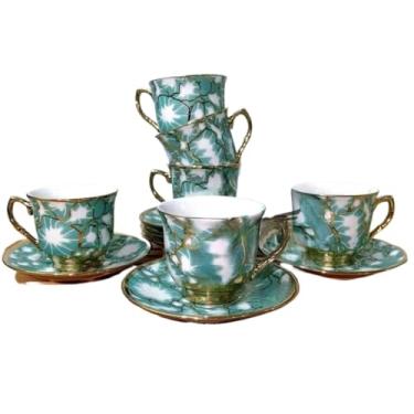 Imagem de Conjunto De Xicaras Com Pires De Cafe Porcelana Kit 12 Pecas Luxo Cerâmica Presente (Modelo-9verde (85mL))