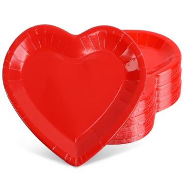 Imagem de FOIMAS 48 peças de pratos de papel em forma de coração vermelho, pratos de dia dos namorados, prato descartável de utensílios de mesa para dia dos namorados, festa de casamento, artigos de aniversário