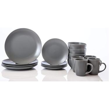 Imagem de wocaxc Conjunto de 16 peças de louça de grés, conjunto de louça de cerâmica para cozinha, conjunto de serviço de jantar para 4, inclui prato de jantar, prato de sobremesa, tigela e caneca de cereais