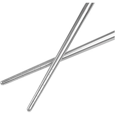 Imagem de Kit 2 Pares de Hashi Inox Metal 23cm Reutilizável Higiênico Durável e Não Escorrega (4 palitos)