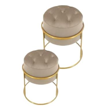 Imagem de Pufes Para Sala Decoração Moderna Estilo Industrial puff redondo stilo Urbano para Ambientes Aconchegantes(Cinza Chumbo,Dourado)