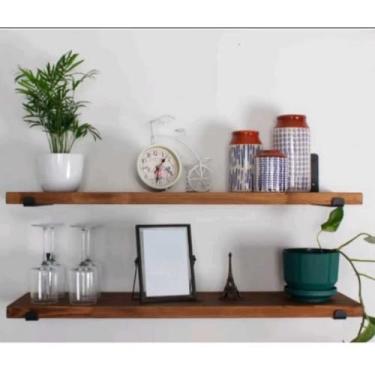 Imagem de Kit Prateleira Envelhecida Estilo Industrial com Mão Francesa Invertida - Decoração para Cozinha, Sala, Quarto e Banheiro(Natural 60 cm,1 Prateleira)
