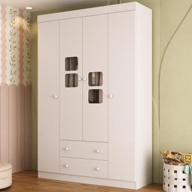 Imagem de Guarda-roupa Infantil 122cm Com Vidro 4 Portas E 2 Gavetas Brisa Multimóveis MP4426 Branco