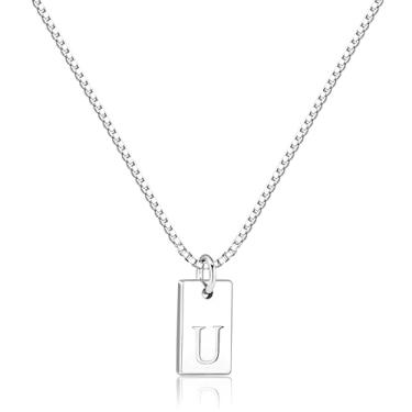Imagem de Poxtex Colar feminino com inicial de prata 925 em camadas delicadas, colar com pingente de letra A-Z, à prova d'água, moderno, com nome, não mancha, personalizado para presentes de joias para meninas