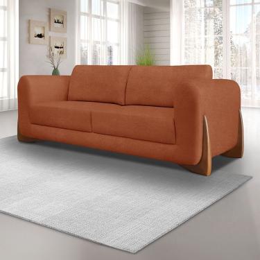 Imagem de Sofá 2 Lugares 1,80m Linho Bouclé Terracota Com Detalhes Em Madeira - Jobim Lucadi Home