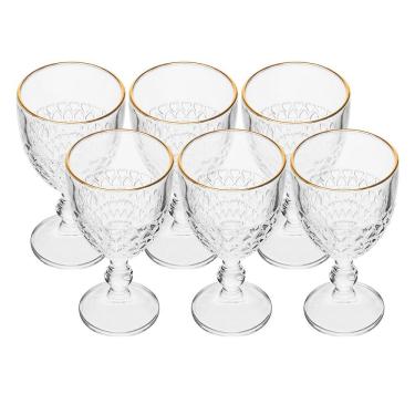 Imagem de Jogo 6 Taça Com Borda Dourada Coração Vidro Cor Transparente Fio De Ouro Para água 320ml Lyor
