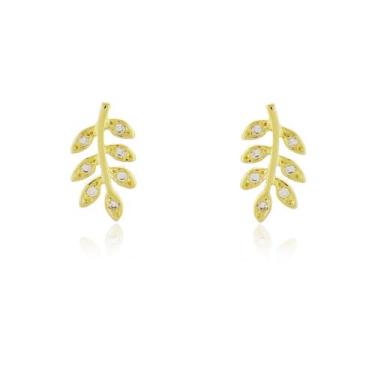 Imagem de Brinco Raminho com Zircônias Via - Banho Ouro 18K - Via Acessorios