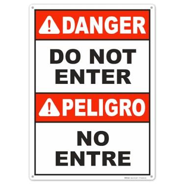 Imagem de Brimar - 25,4 cm x 35,5 cm - Placa bilíngue Danger Do Not Enter - Alumínio livre de ferrugem de 0,40 polegadas - Promoção de segurança - Fácil instalação