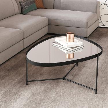 Imagem de Mesa de Centro com Borda em Couro Sintético Espelho e Pés em Ferro Alamanda Preto