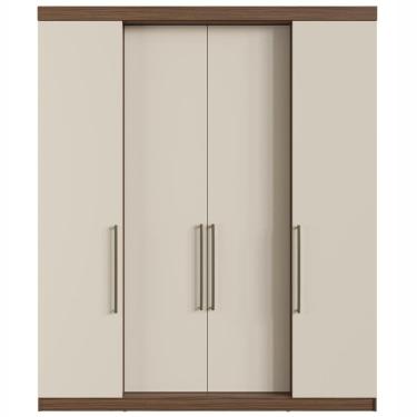 Imagem de Guarda-Roupa Solteiro Édez Soft, 4 Portas de Bater, Off White e Nogueira, 180 cm