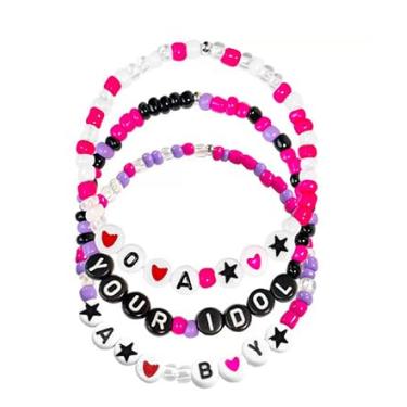 Imagem de TINAZG QWIE Conjunto de pulseiras estilo K, 3 peças, contas coloridas, amizade para fãs, acessórios de presente de festa de aniversário BFF para mulheres e adolescentes