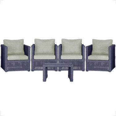 Imagem de Mesa E 4 Poltronas Madri Corda Náutica Estofado 3 Trama Azul