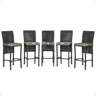 Imagem de 5 Banqueta Em Alumínio Roma Preta Corda Náutica Tecido 6 Preta