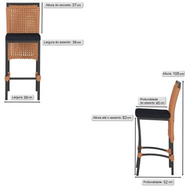 Imagem de 2 Banqueta Em Alumínio Roma Preta Corda Náutica Tecido 12 Terra Cota