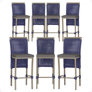 Imagem de 7 Banqueta Em Alumínio Roma Fendi Corda Náutica Tecido 11 Azul Unico