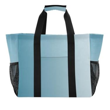 Imagem de ODAWA Bolsa de praia de lona resistente à água gradiente azul para natação e academia, bolsa estética de verão com grande capacidade