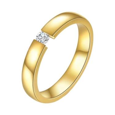 Imagem de Anel Solitário Feminino De Aço Inoxidável Fino De 3mm Com Pedras AAA C