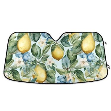 Imagem de Protetor solar de carro aquarela frutas limão e mirtilo, protetor solar de carro, proteção UV dobrável para janela de carro