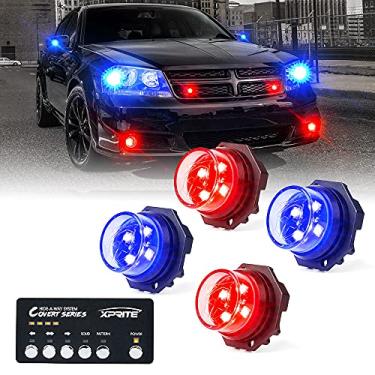 Imagem de Xprite Kit de luzes de polícia estroboscópica LED azul vermelho, 20 padrões intermitentes com painel de controle para faróis traseiros montagem de aviso de perigo, para veículos de emergência, carros