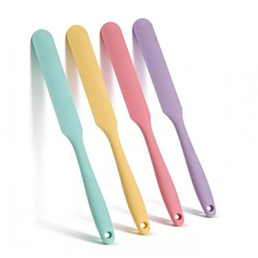 Imagem de Conjunto de 4 espátulas de silicone – espátulas finas de cabo longo antiaderentes resistentes ao calor para raspagem de massa fermentada, assar, frascos, garrafas e recipientes, ferramentas de