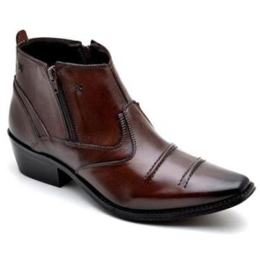 Imagem de Bota Botina Country Masculina de Couro Cano Curto com Bico Quadrado e Ziper-Masculino