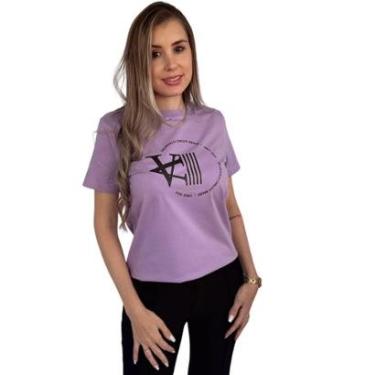 Imagem de Camiseta T-Shirt Lilás 100% Algodão Estampa Preta Valansuelo-Feminino