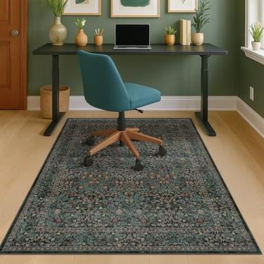 Imagem de JTJ Tapete para cadeira de escritório floral boho verde escuro 10 x 12 cm