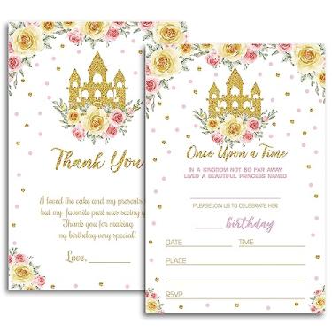 Imagem de FujLoy Convite de aniversário de princesa, convites de festa de aniversário de princesa, tema de castelo de princesa. (062)