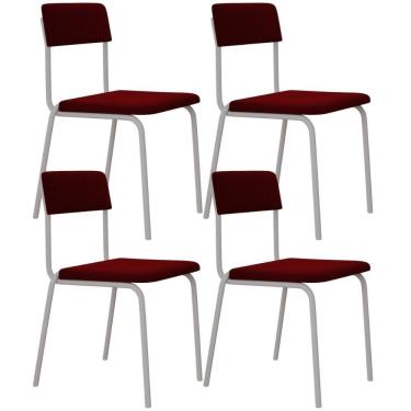 Imagem de Kit 04 Cadeiras Estofada Para Sala De Jantar Sense Branco C01 Veludo Vermelho Vinho - Lyam Decor