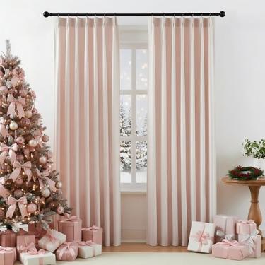 Imagem de Cortinas de linho plissadas com 224 cm de comprimento para sala de estar e quarto de meninas, rosa, semitransparentes, cortinas para decoração de casa, cortinas texturizadas de linho sintético para