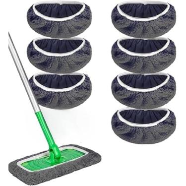 Imagem de Almofadas de esfregão de microfibra – Pacote com 7 refis laváveis reutilizáveis para limpeza de piso molhado e seco - Serve na maioria dos esfregões padrão - Almofadas de limpeza doméstica cinza