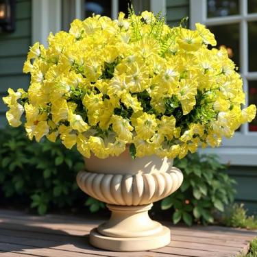 Imagem de Flores artificiais para decoração de primavera e verão, 24 pacotes de plantas de plástico falso, eucalipto de seda sintética resistente a UV para jardim, varanda, pátio, porta da frente, amarelo