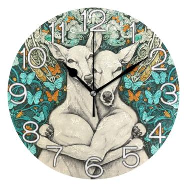 Imagem de GAIGEO Relógio de parede analógico decorativo relógio de cozinha rústico operado por bateria silencioso, decoração de parede de meados do século sala de estar casal veado abraço arte amor, 25 cm