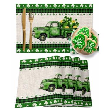 Imagem de Jogo americano de Dia de São Patrício, conjunto com 4, tapetes de mesa xadrez buffalo, verde búfalo, decoração de mesa para cozinha, mesa sazonal, férias, jantares e festas